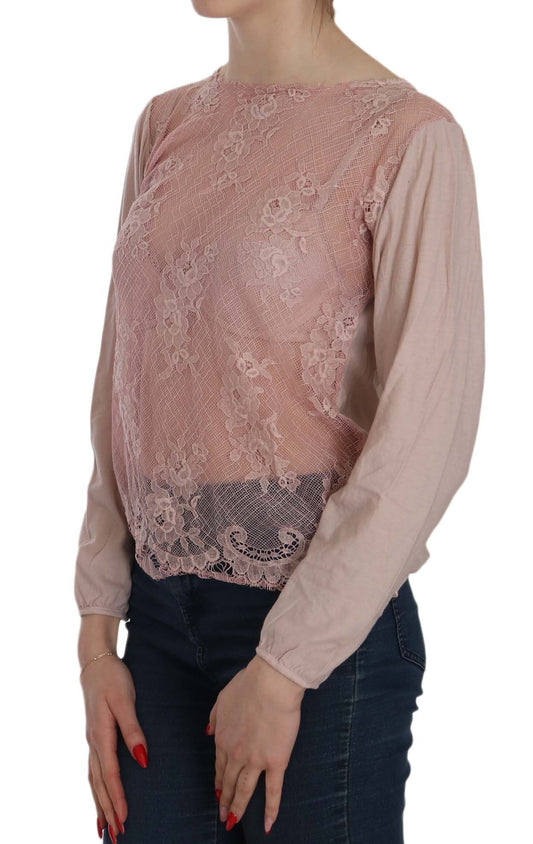 PINK MEMORIES Pink Lace See Through Long Sleeve Blouse