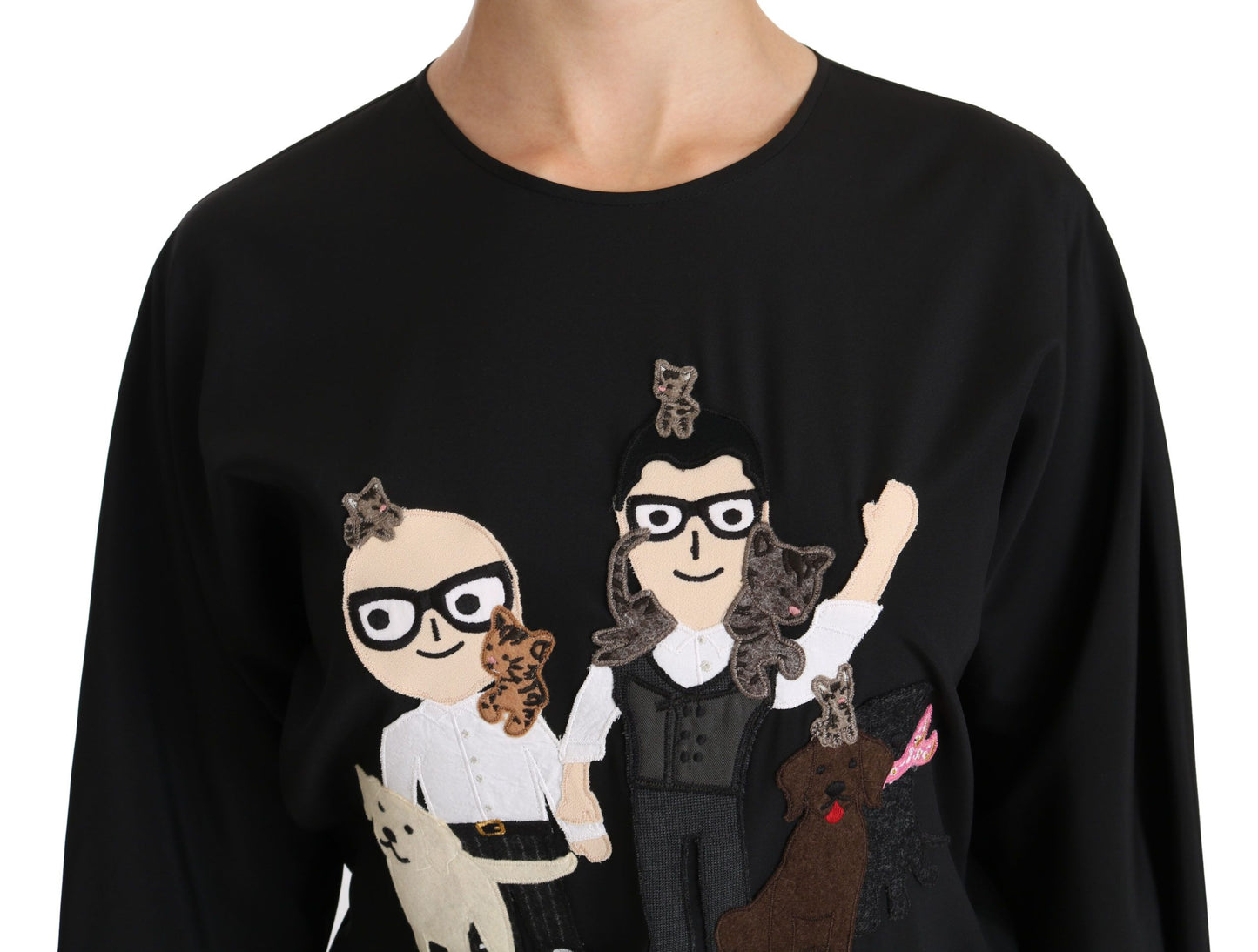 Dolce & Gabbana Élégant haut brodé en soie stretch noire