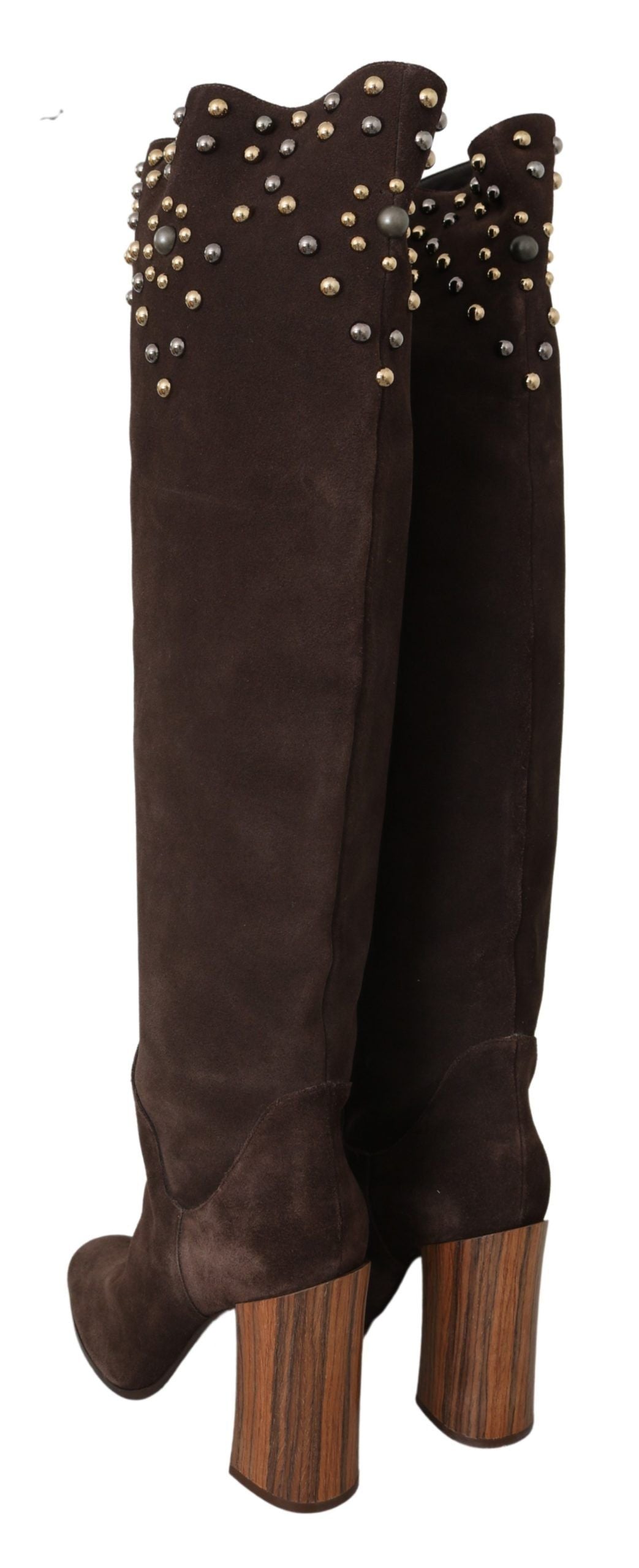 Bottes hautes en daim cloutées Dolce & Gabbana marron