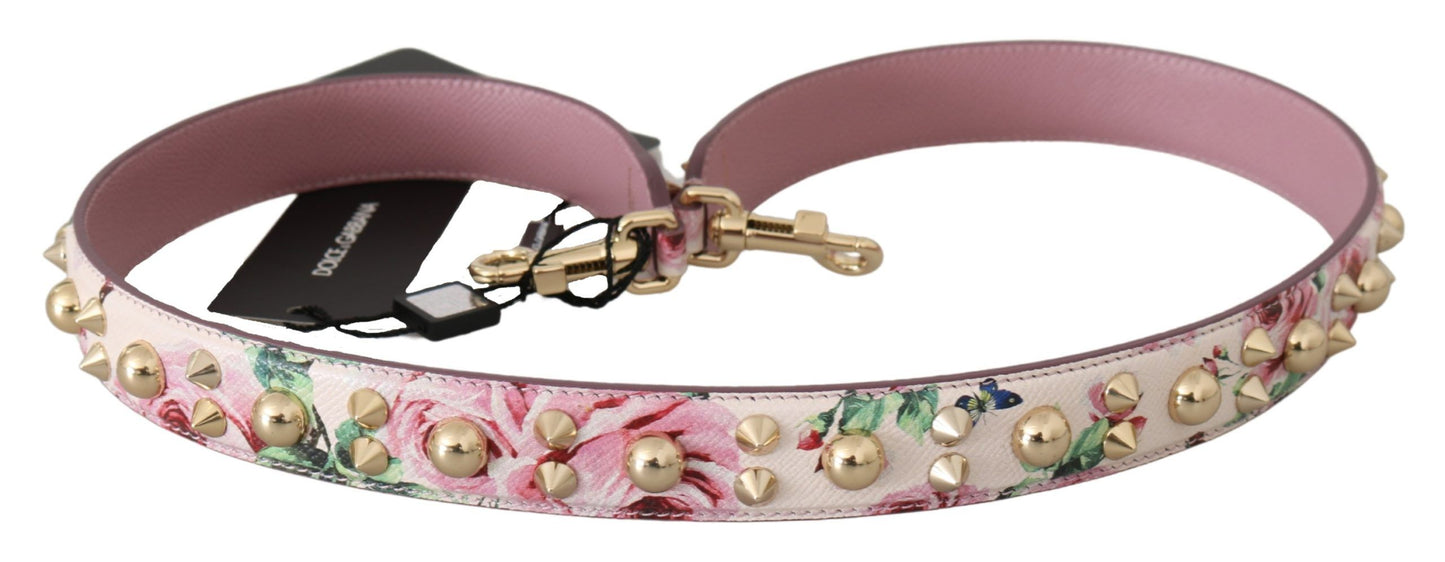 Dolce & Gabbana Pink Floral Leather Stud Accessory Shoulder Strap
