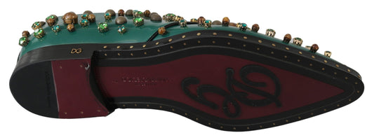 Chaussures habillées en cuir émeraude Dolce & Gabbana avec accents de cristaux