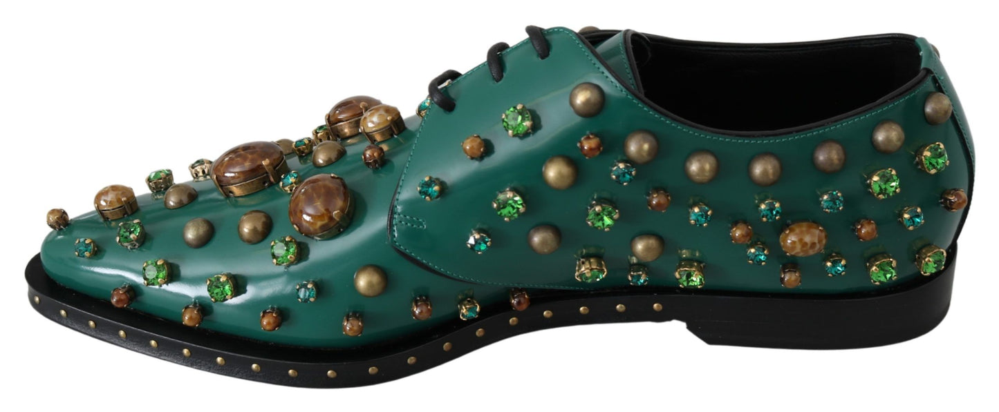 Chaussures habillées en cuir émeraude Dolce & Gabbana avec accents de cristaux