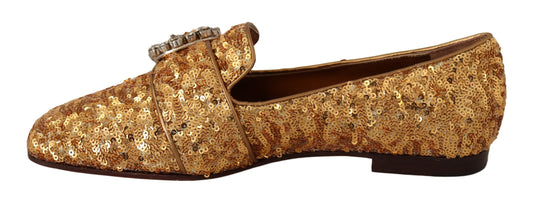 Dolce & Gabbana Élégantes ballerines dorées à paillettes et cristaux