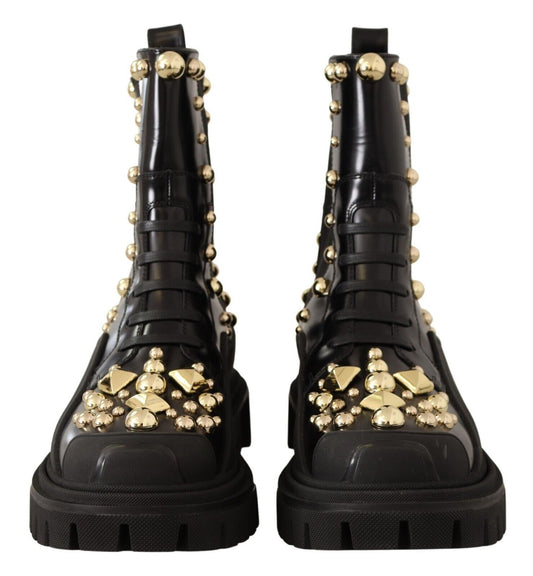Bottines de combat en cuir clouté avec broderie Dolce & Gabbana