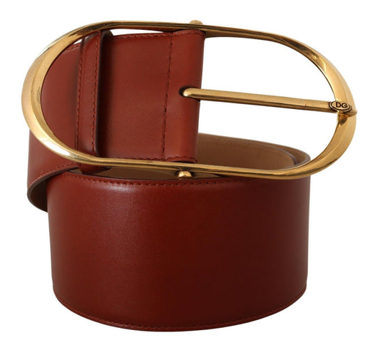 Ceinture élégante en cuir marron Dolce & Gabbana avec accents dorés