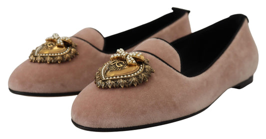 Mocassins élégants en velours rose Dolce & Gabbana Devotion