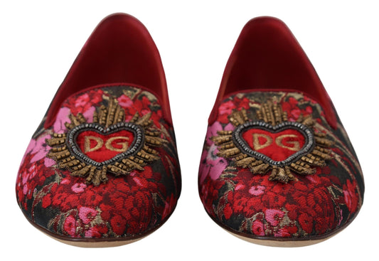 Chaussures plates Dolce & Gabbana en cuir et tissu multicolores avec patch Sacré-Cœur