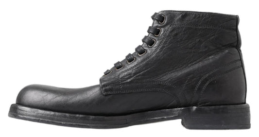Bottes à lacets en cuir noir Dolce & Gabbana Equisite