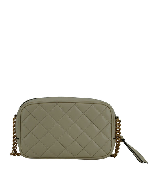 Elegante bolso para cámara de piel de cordero blanca de Versace