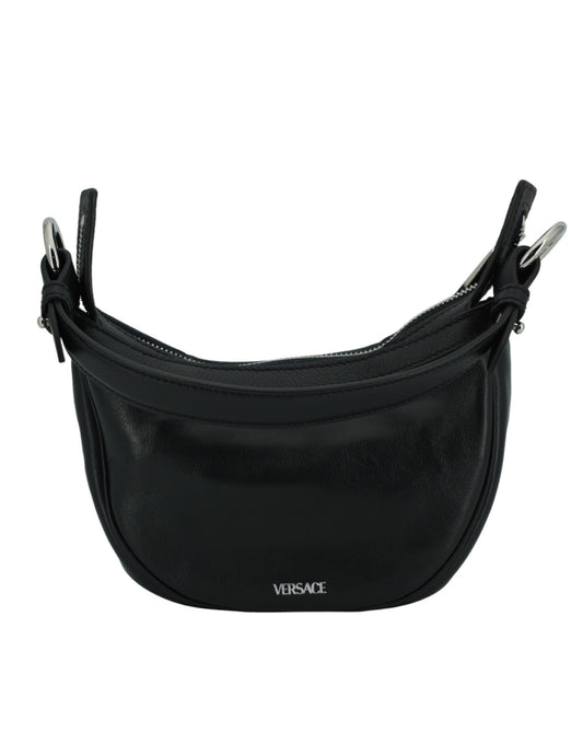 Elegante mini bolso de hombro hobo negro de Versace
