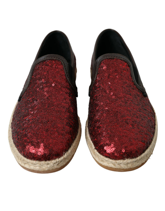Mocassins en cuir à paillettes rouges Dolce & Gabbana
