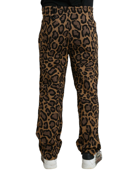 Pantalones deportivos de poliéster con estampado de leopardo marrón de Dolce & Gabbana