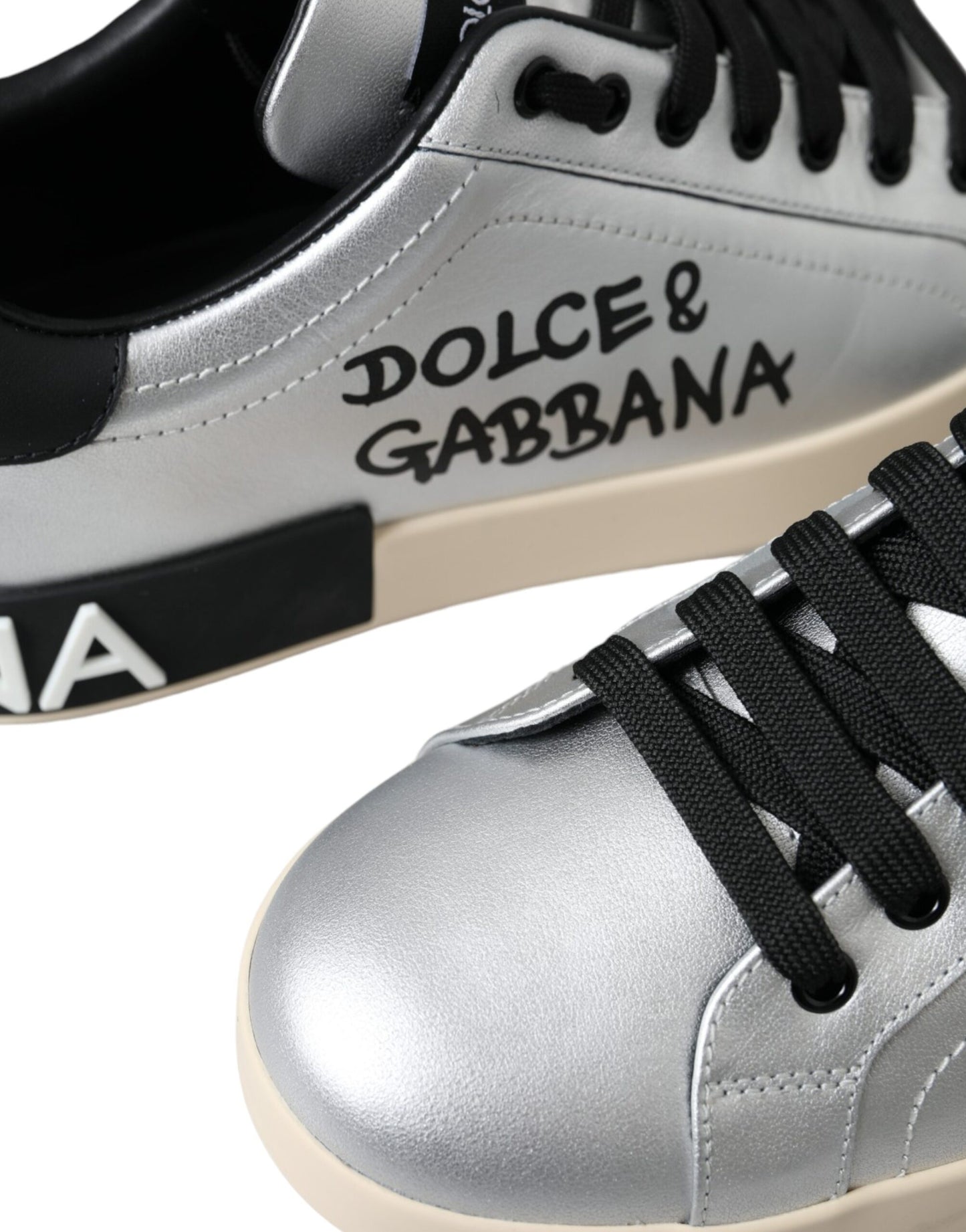 Zapatillas Dolce & Gabbana de piel de becerro Portofino plateadas para hombre
