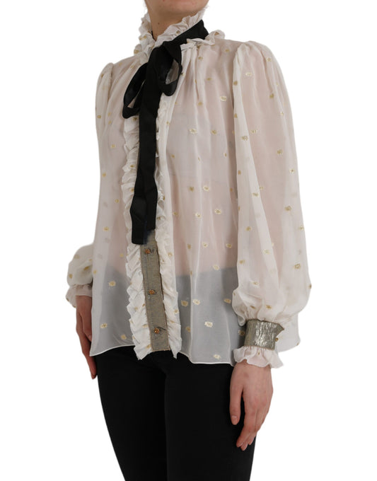 Blusa con cuello Ascot en mezcla de seda color blanco roto de Dolce & Gabbana