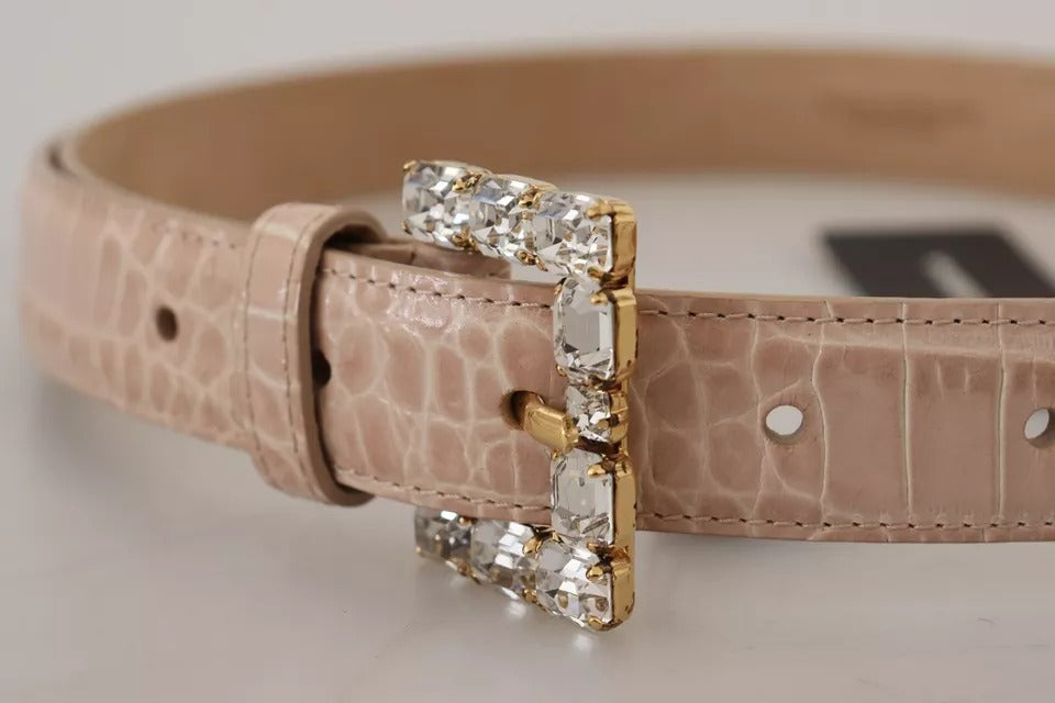 Ceinture Dolce & Gabbana en cuir beige avec boucle en cristal pour femme