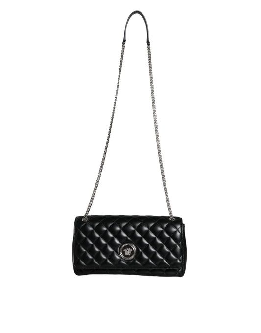 Bolso bandolera Versace de piel de cordero acolchada negra