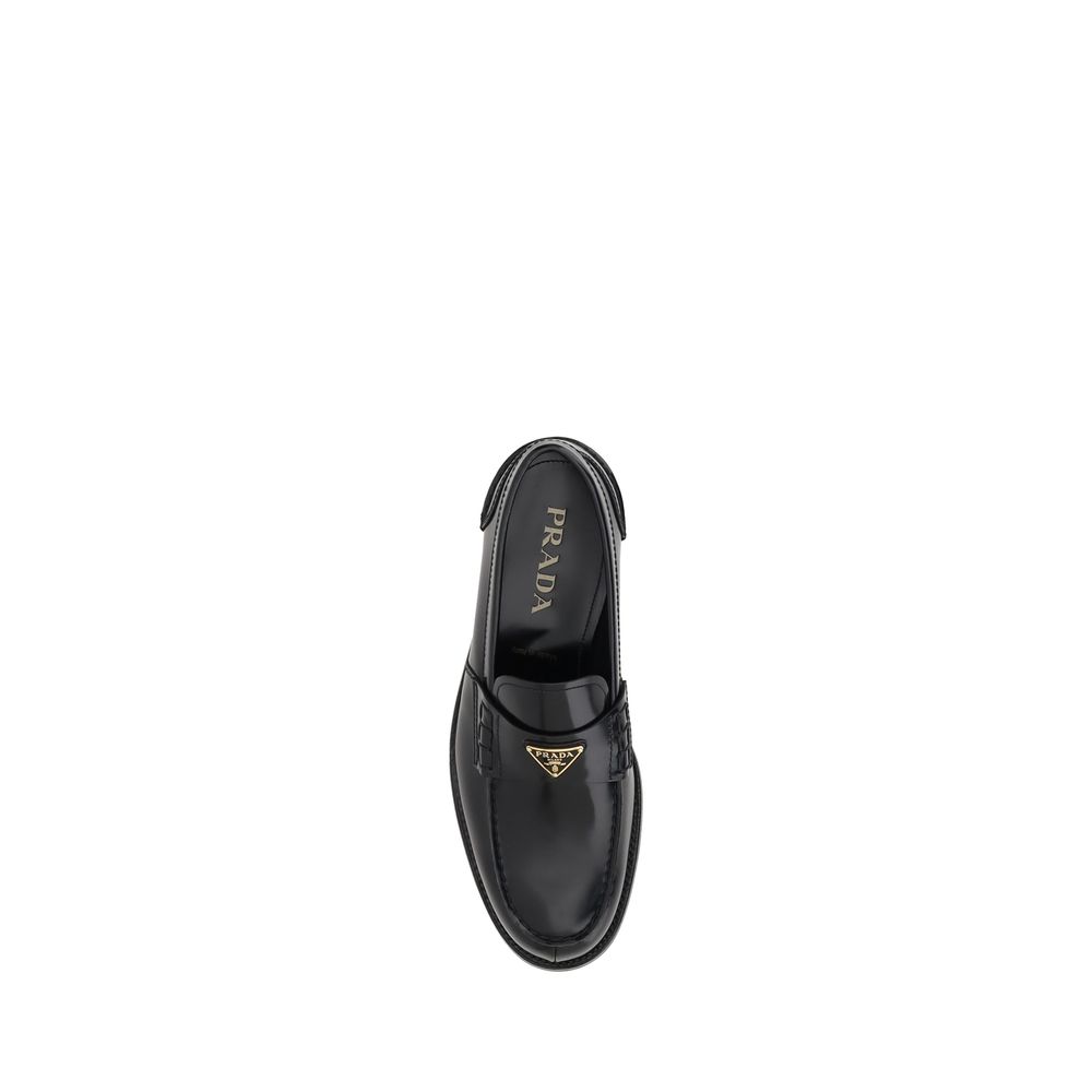 Prada Black Calf Leather Bos Taurus Slip-On Loafers