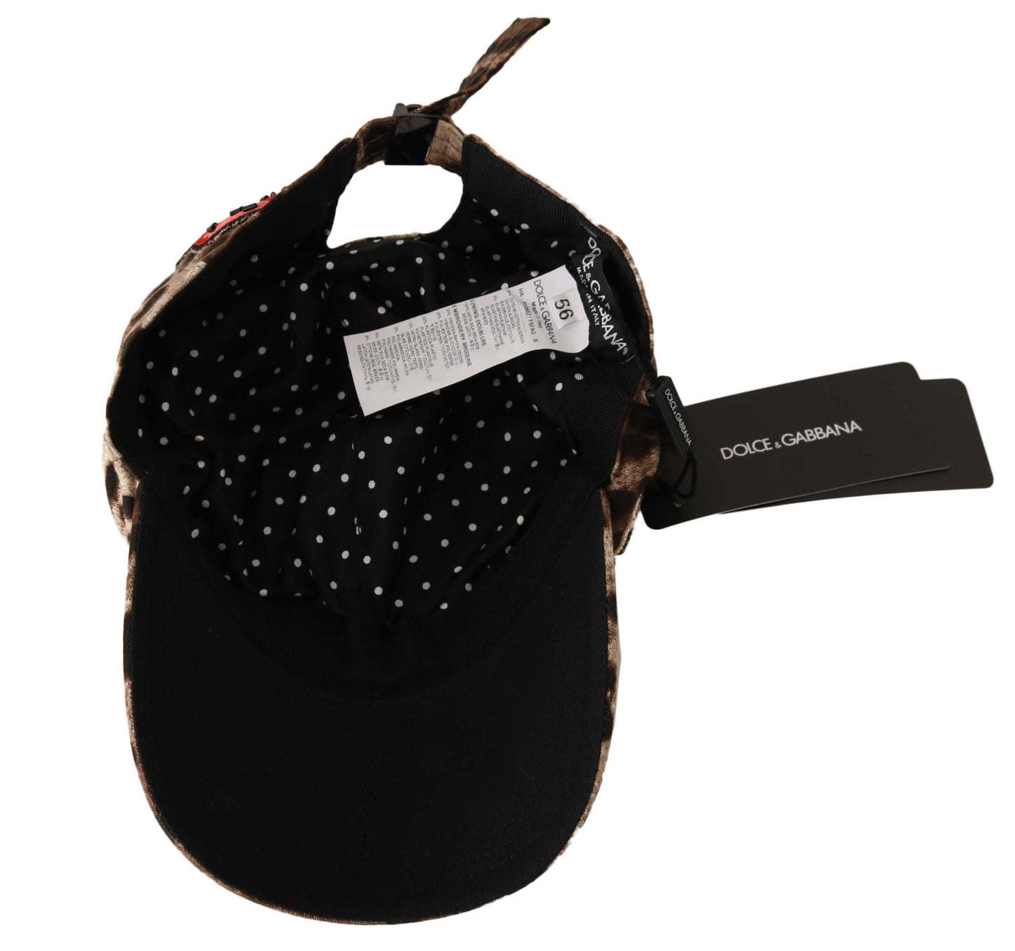 Dolce Gabbana Gorra con estampado de leopardo Apliques de latón Detalles del logotipo