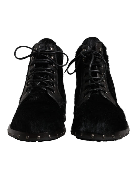 Bottes mi-mollet en cuir noir style poney Dolce & Gabbana