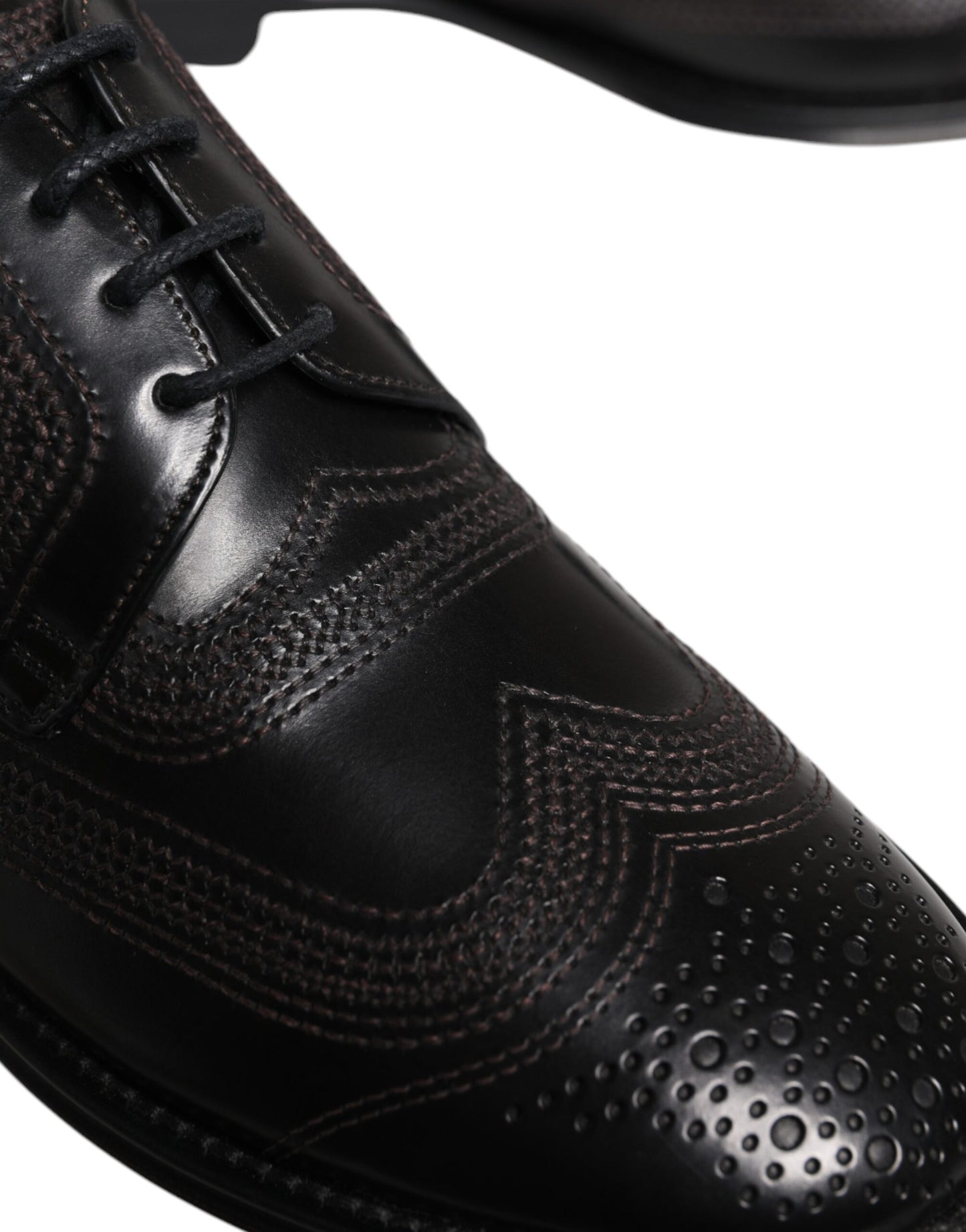 Chaussures Derby classiques en cuir noir brodé Dolce & Gabbana