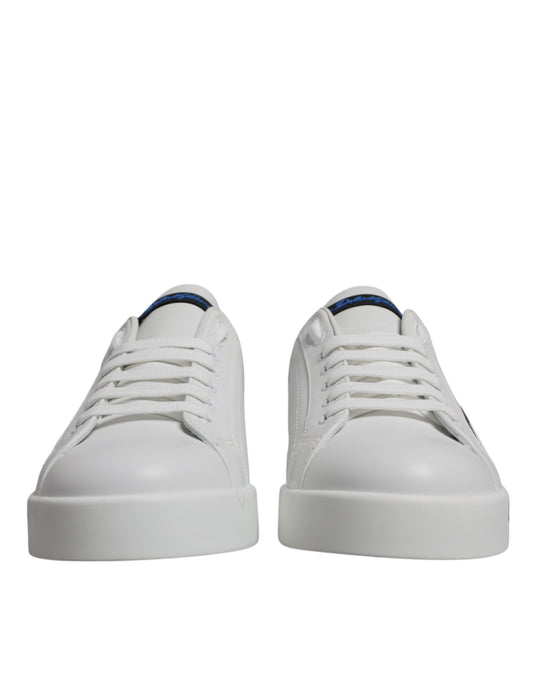 Dolce & Gabbana White Blue Leather Logo Low Top Sneakers Shoes