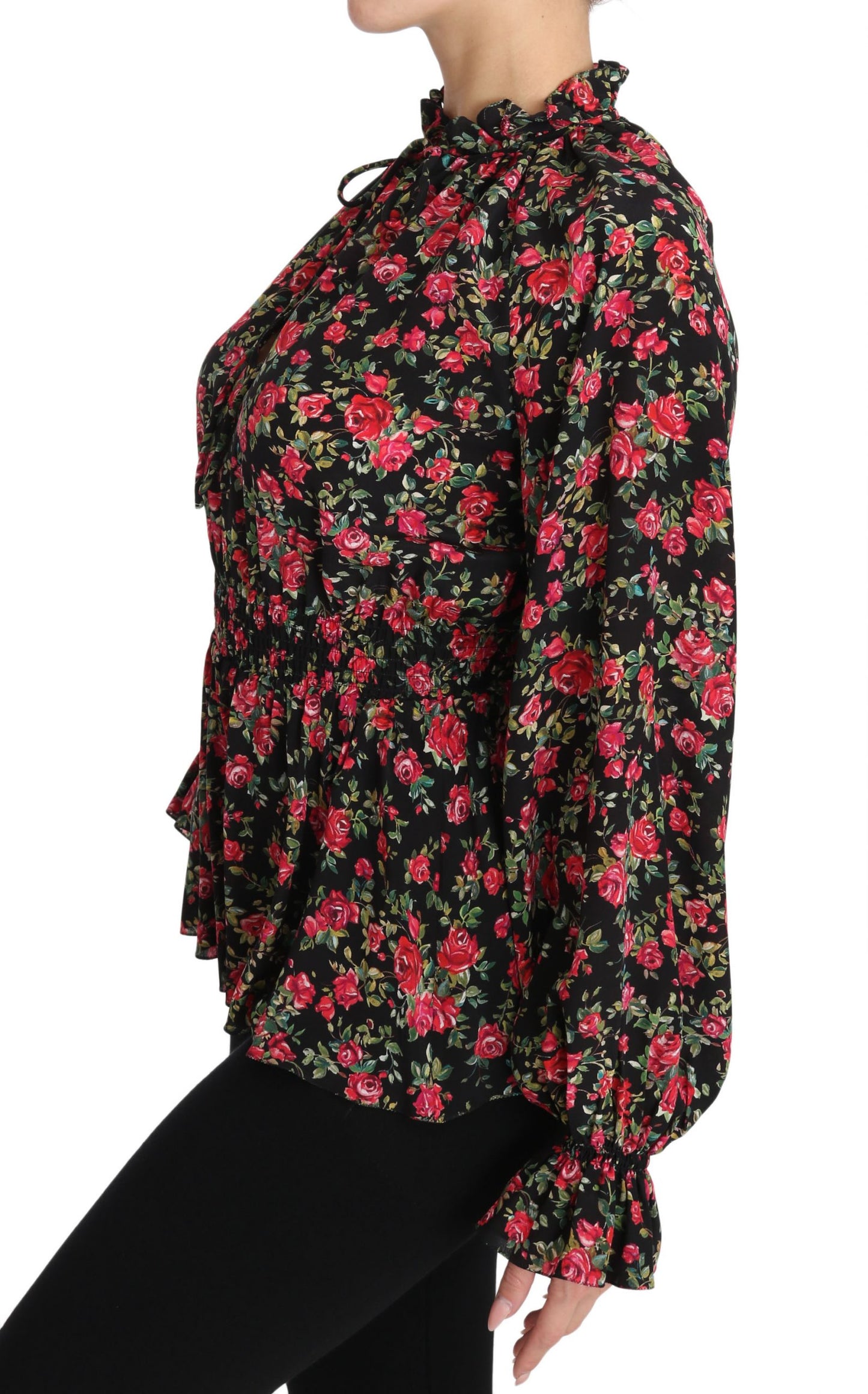 Chemise élégante en soie noire à fleurs Dolce & Gabbana