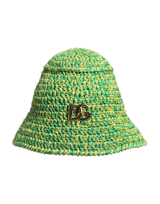 Sombrero de pescador con logotipo DG de crochet de algodón verde de Dolce & Gabbana