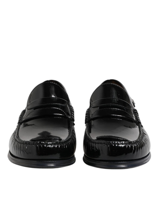 Dolce & Gabbana Black Leather Slip On Loafers Dress Shoes