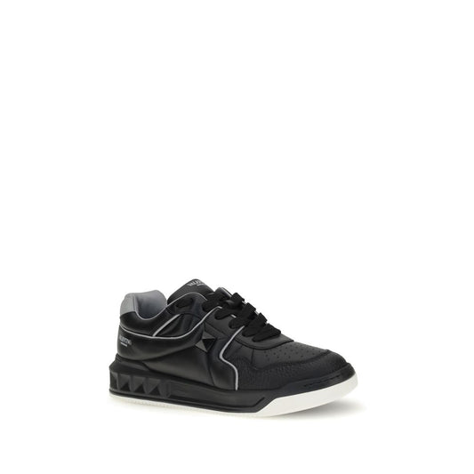 Valentino Garavani Black Calf Leather Bos Taurus Low Top Sneakers