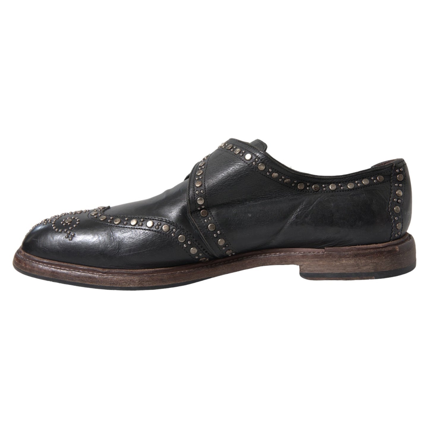 Dolce & Gabbana Black Leather Monk Strap Studded Dress Shoes