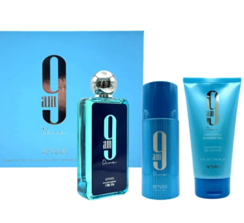 Afnan 9am Dive 3 Piece Gift Set Radiant Eau De Parfum Shower Gel Men’s Sets