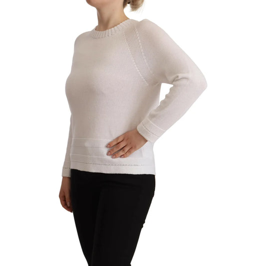 Alpha Studio Pullover White Cotton Long Sleeves Sweater Wardrobe Essential