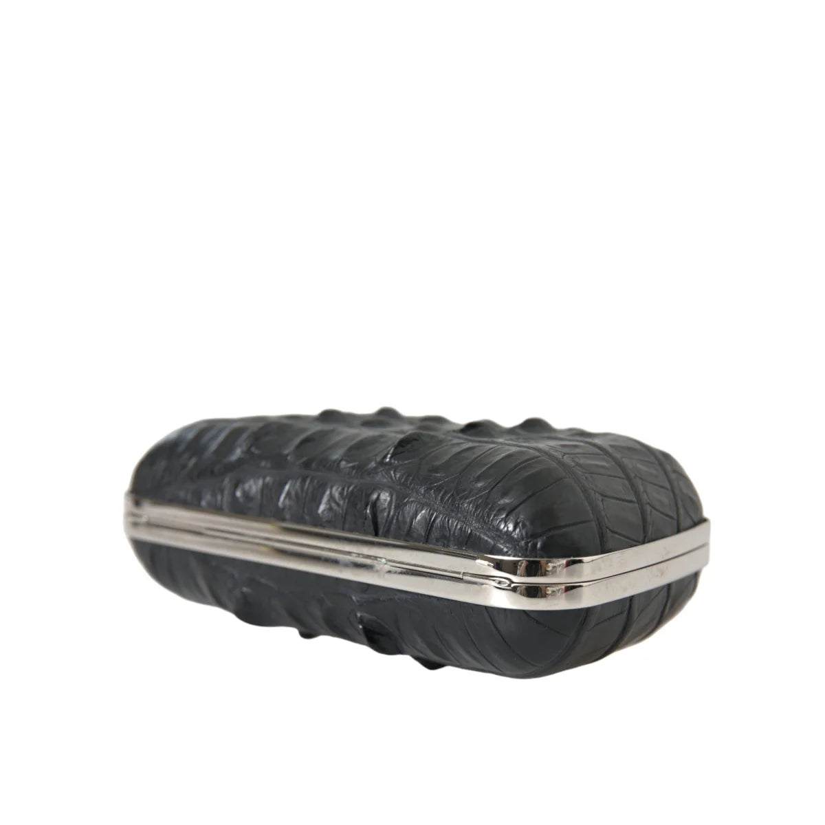 Balenciaga Black Crocodile Skin Evening Clutch in Lamb Leather