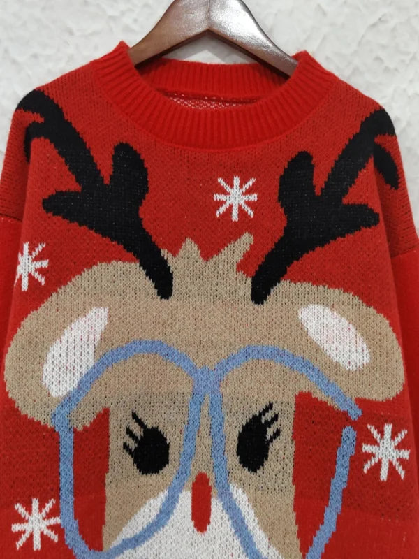 Cozy Reindeer Round Neck Sweater in Soft Stretch Fabric Clothing Tops Trendsi