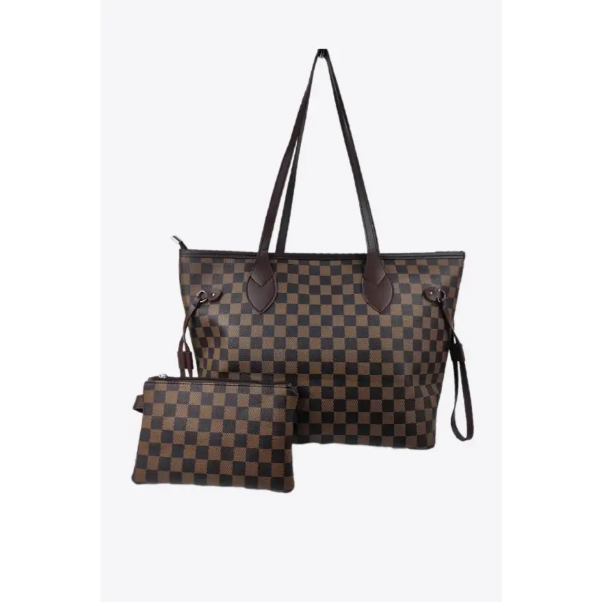 Stylish Checkered PVC Two Piece Bag Set Sleek Sophistication Bags Shoulder bags Trendsi