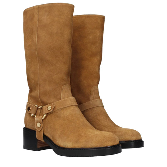 Chloé Brown Suede Ankle Boots MPN CHC25S07QPX217 with Side Logo