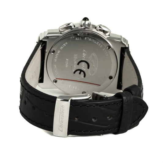 Chronotech Black Leather Dress Watch Silver Steel Analog 33MM