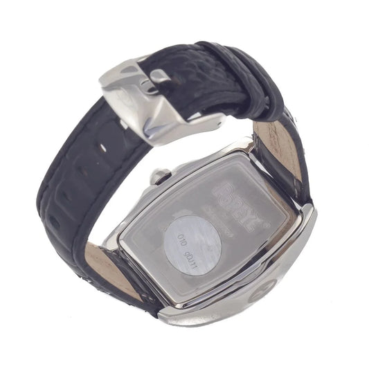 Chronotech Black Leather Dress Watch with Silver Steel Case 36MM