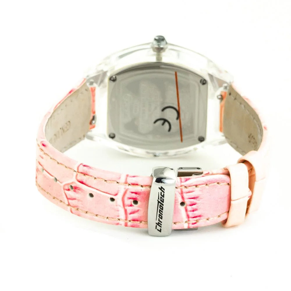 Chronotech Multicolor Leather Dress Watch in Pink with Transparent Case