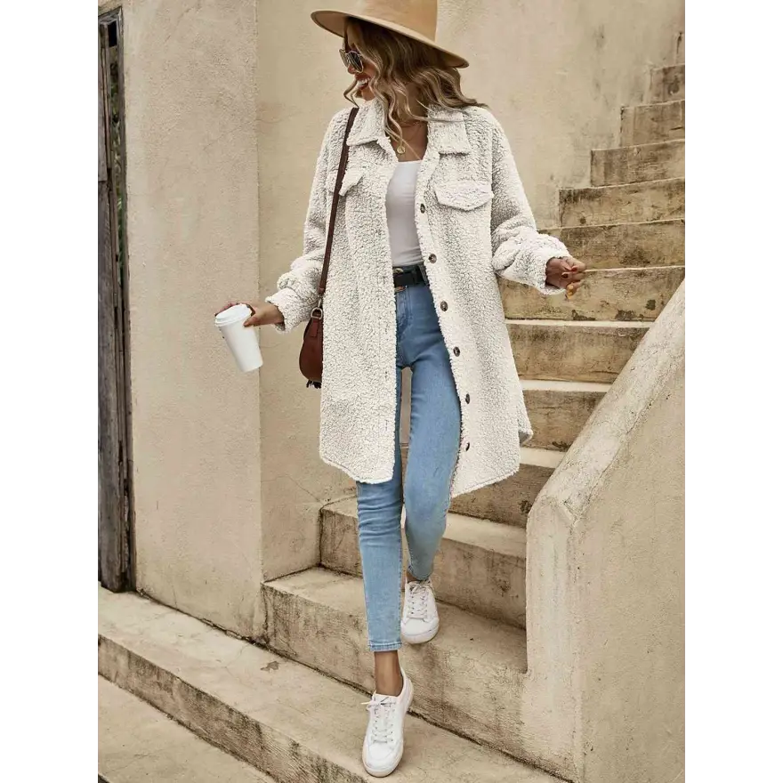 Effortless Stylish Polyester Top with Perfect Sleeve Length Clothing Coats Trendsi