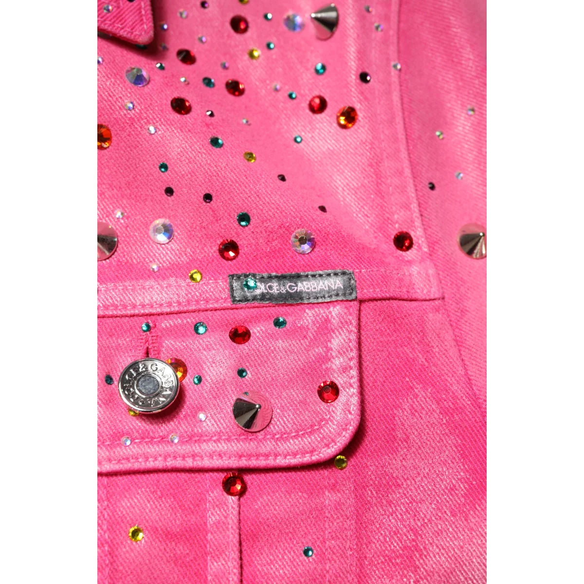 Dazzling Dolce Gabbana Cotton Denim Jacket with Crystal Embellishments &