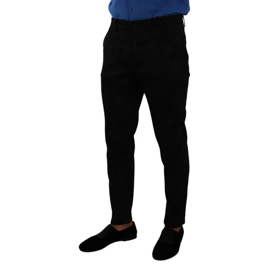 Dolce Gabbana Black Brocade Slim Skinny Dress Pants &