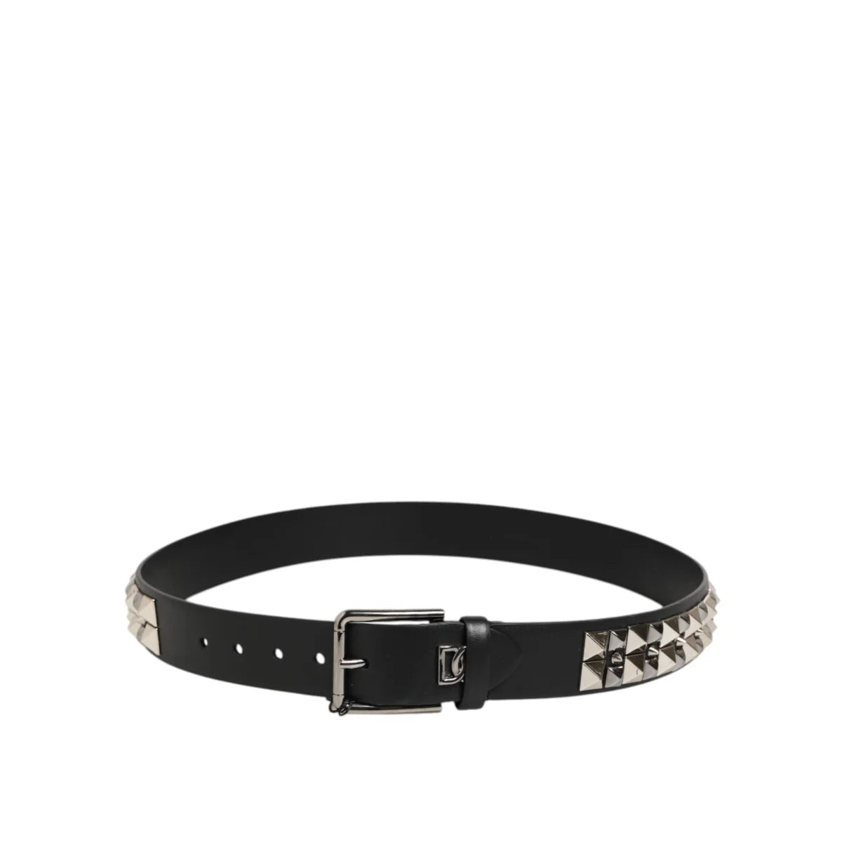 Dolce & Gabbana Black Calf Leather Studded Silver Buckle Belt