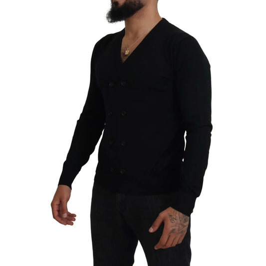 Dolce & Gabbana Black Cashmere Button Cardigan Sweater Luxury Style