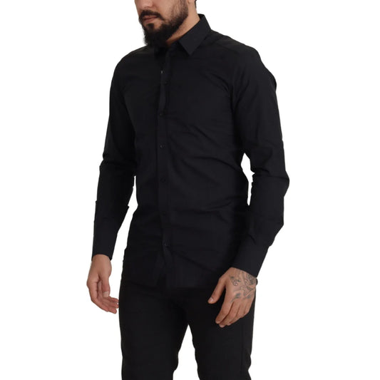 Dolce & Gabbana Black Cotton GOLD Slim Fit Dress Shirt