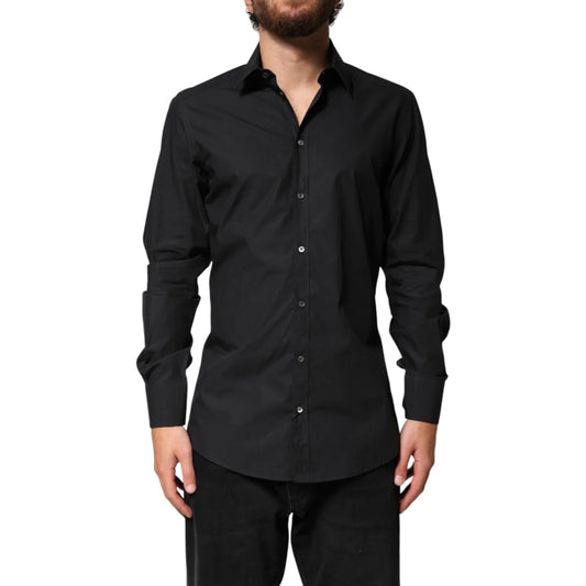 Dolce and Gabbana Black Gold Cotton Men’s Long Sleeve Dress Shirt &