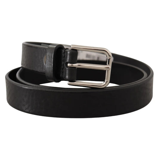 Dolce Gabbana Black Leather Belt With Eye Catching Metal Buckle &