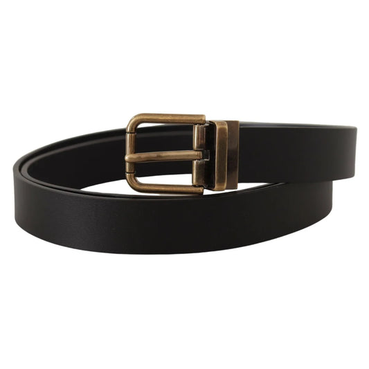 Dolce Gabbana Black Leather Belt Italian Style Vintage Buckle &