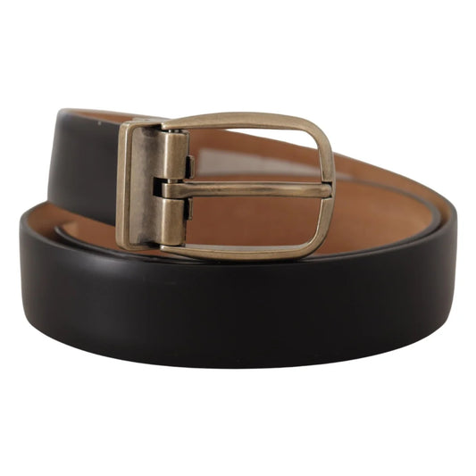 Dolce Gabbana Black Leather Belt with Metal Buckle Elegance &
