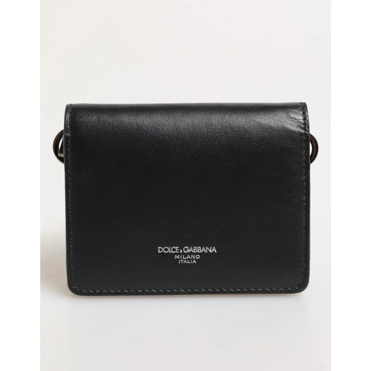 Dolce & Gabbana Black Leather Bifold Card Holder Wallet for Men